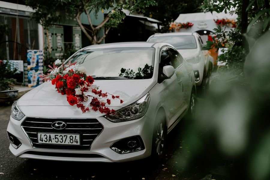 Wedding car decorated with flowers in Mangalore
